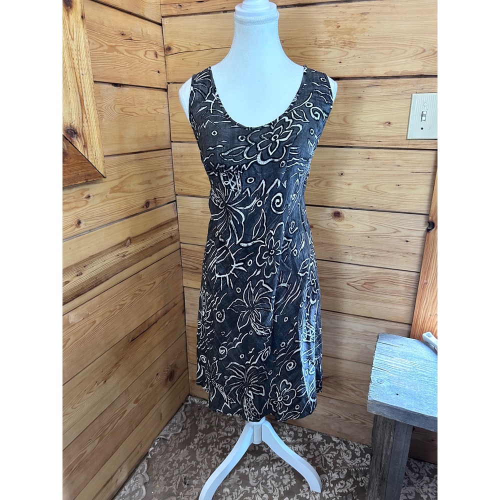 Jams World Hula Moon Dress XL Black White Moonrise Floral Rayon Made in‎ Hawaii